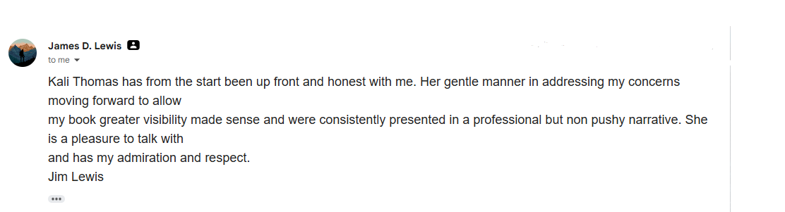 Testimonial message from James D. Lewis about Kali Thomas